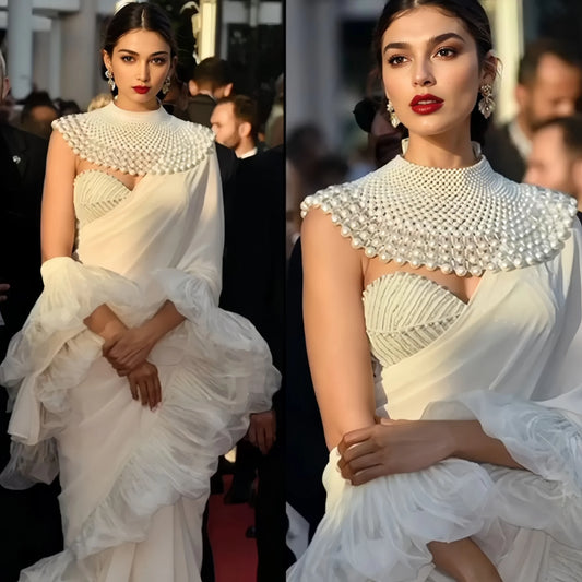 VG68 Pearls Necklace Beaded Neck Chain Bridal Covered Body Chain Women Accessories Off Shoulder Bolero Neck Chain Decoration - AMULET RING STORE