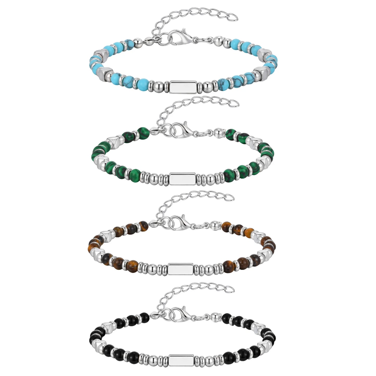 Trendy Unique Natural Stone Beaded Bracelet, Stainless Steel Chain Wristband Bracelet, Classic Tiger Eye Stone Jewelry for Men