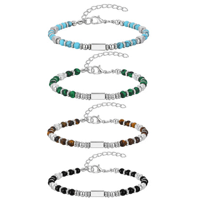 Trendy Unique Natural Stone Beaded Bracelet, Stainless Steel Chain Wristband Bracelet, Classic Tiger Eye Stone Jewelry for Men