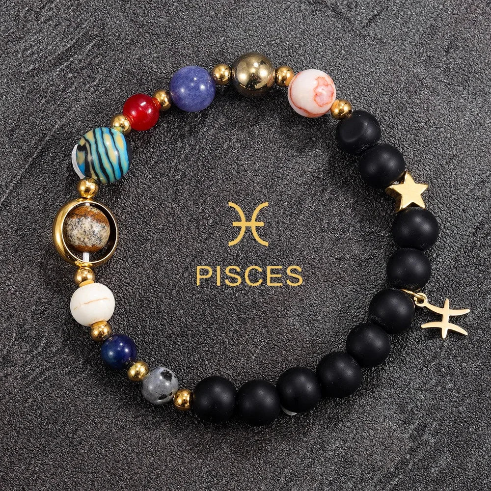 Cosmic Galaxy Solar System Bracelet for Women Men Natural Stone Beads 12 Constellations Bracelet Adjustable Bangle Jewelry Gifts