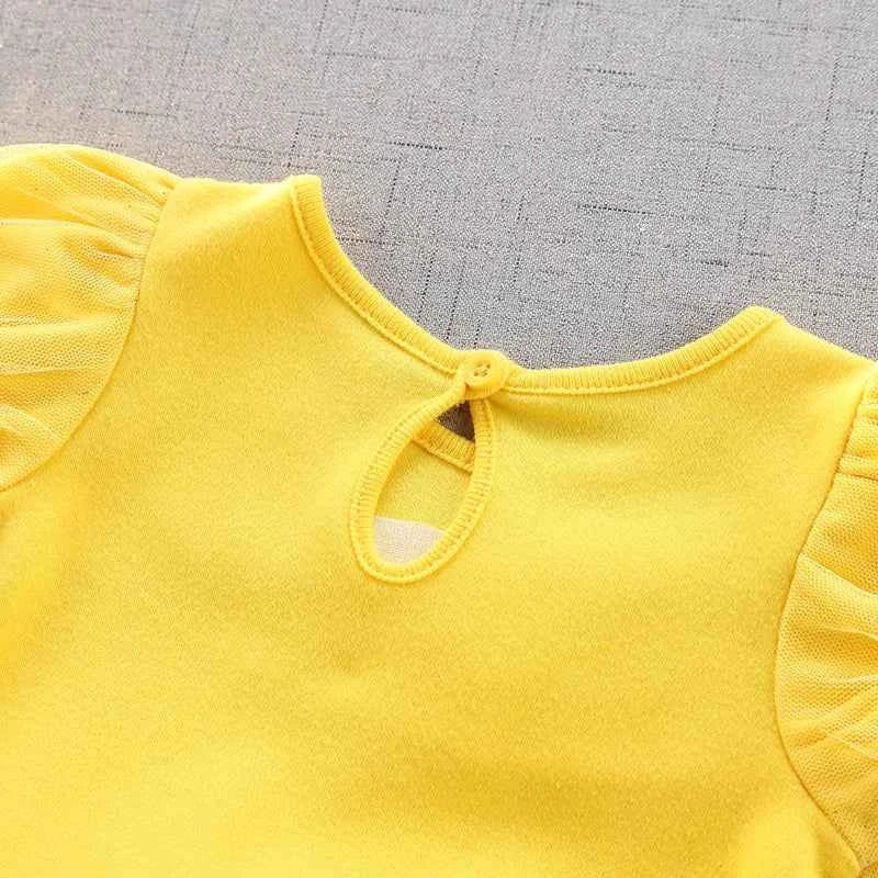 Baby Girl Birthday Outfit Set Short-sleeved Bodysuit Princess Romper Dress With Headband Yellow 3D Floral Girl Clothes 3-18M