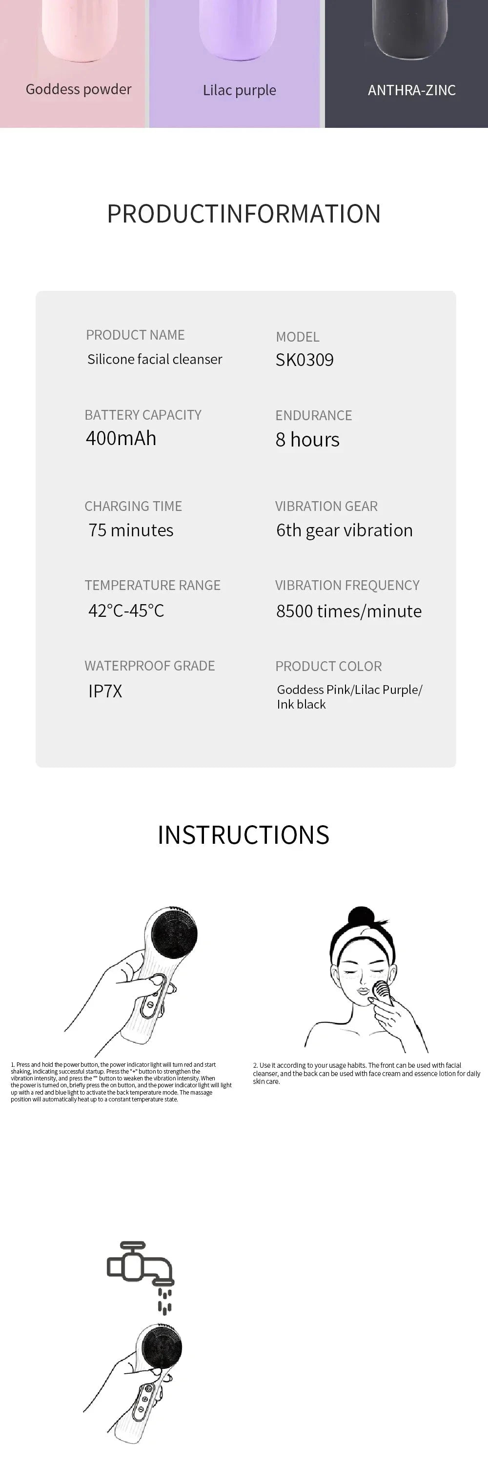 Electric Facial Cleansing Brush Sonic IPX7 Waterproof Silicone Face Scrubber Exfoliator Vibration Massager Deep Cleansing Care