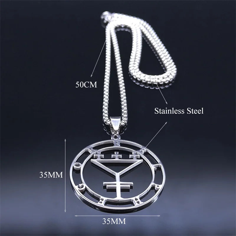 Seal of BELPHEGOR Satan Stainless Steel Necklaces Chain Women/Men Round Demon Pendant Necklace Jewelry acero inoxidable N3341S03