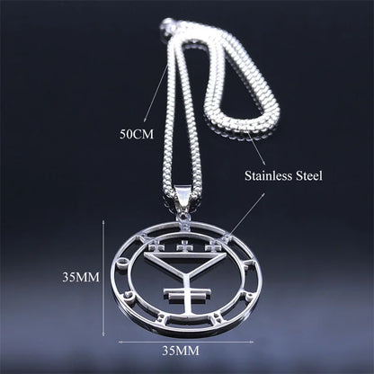 Seal of BELPHEGOR Satan Stainless Steel Necklaces Chain Women/Men Round Demon Pendant Necklace Jewelry acero inoxidable N3341S03