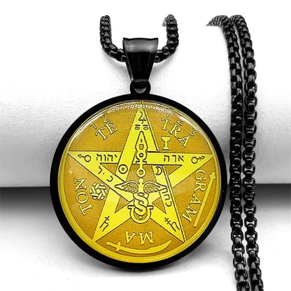 Seal of Seven Archangels Medal Stainless Steel Glass Necklace