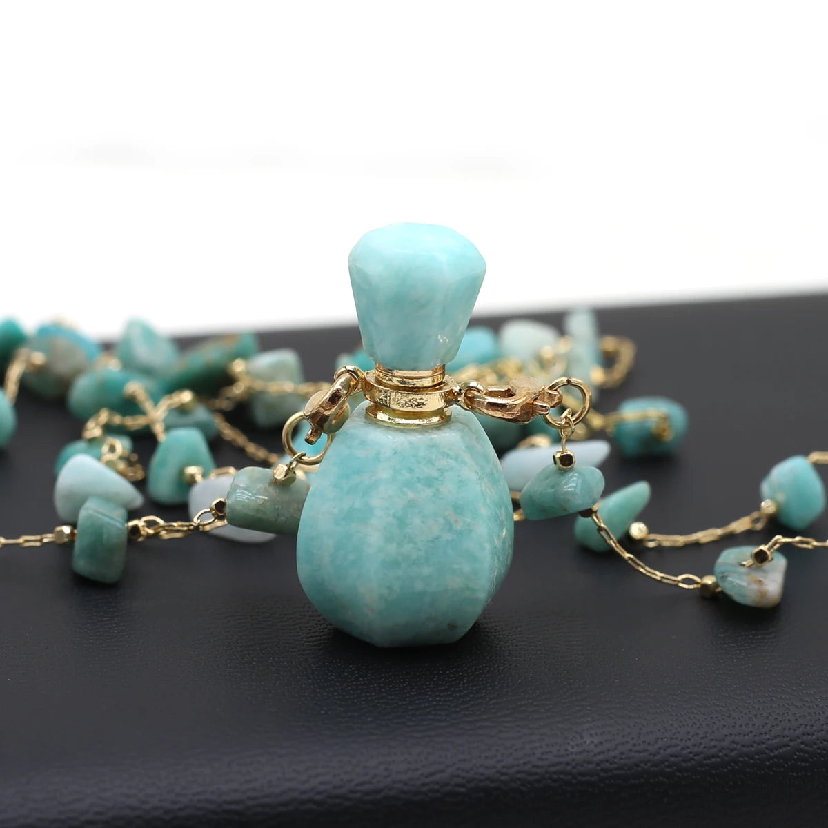 Natural Amethysts Perfume Bottle Necklace Essential Oil Diffuser Amethysts Gravel Stone Chain for Jewerly Party Gift 17x38x13mm - AMULET RING STORE