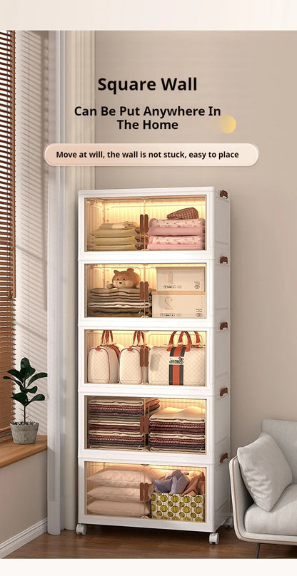 2025 Folding Living Room Cabinet Multifunction Closet Organizer With Wheel Stackable Sundries Large Capacity Storage Box Shelf - AMULET RING STORE