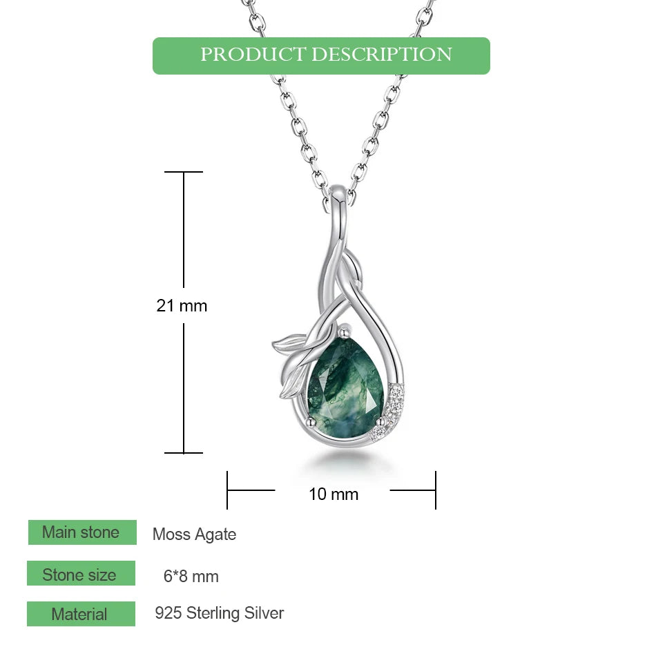 WES 100% 925 Silver Natural Unique Boho Moss Agate Pendant Necklace for Woman Earth Day Forest Jewelry Engagement Gift Wholesale - AMULET RING STORE