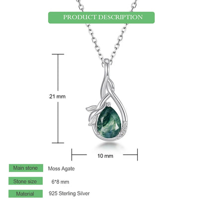 WES 100% 925 Silver Natural Unique Boho Moss Agate Pendant Necklace for Woman Earth Day Forest Jewelry Engagement Gift Wholesale - AMULET RING STORE