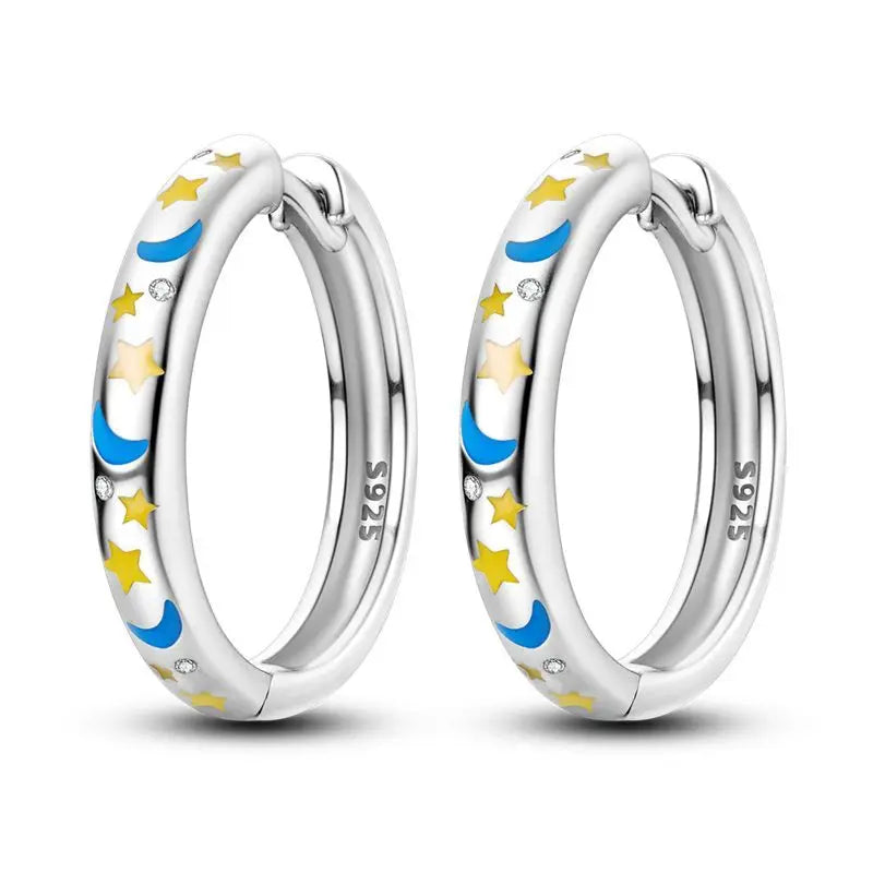 925 Sterling Silver Exquisite Blue star Earrings Jewelry Versatile Hoop Earrings For Women Jewelry Birthday Party Gifts - AMULET RING STORE