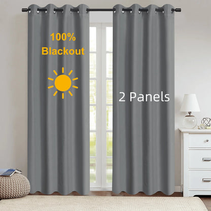 2pcs Modern 100% Blackout Curtain with Coated Lining, Curains for Bedroom, Living Room, Dining Room, Bathroom, Home Decor - AMULET RING STORE
