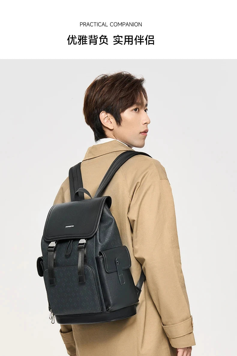 Septwolves Stylish Man Printed Leather Travel Backpack High Qualit Business Work Commuting Flip Print Monogram Laptop Backpack