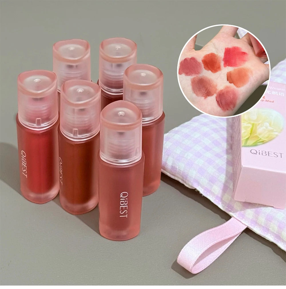 Qibest 6 Colors Velvet Matte Liquid Lipstick Long-Lasting Waterproof Lip Mud Sexy Red Lipgloss Beauty Women Cosmetics Lip Tint - AMULET RING STORE