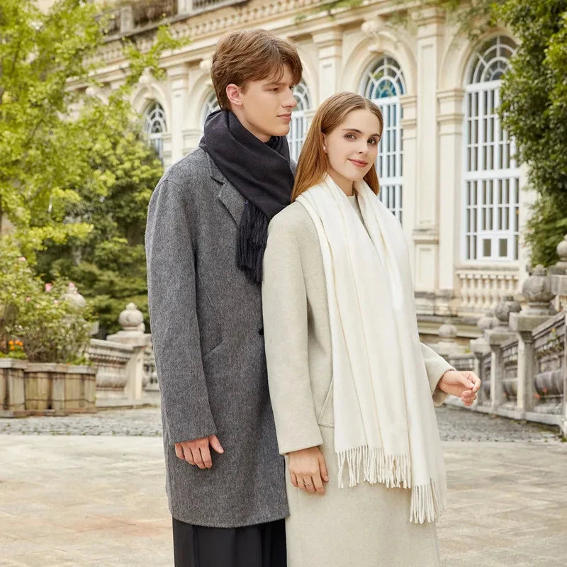 Classic Simple Solid Wool Blend Scarf Women Men Fall Winter High Quality Woolen Shawl Thick Warm Tassel Muffler Female Male Wrap