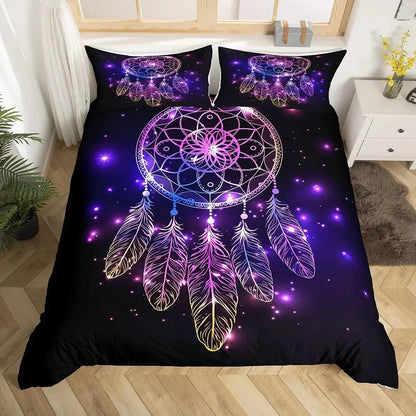 Dream Catcher Bedding Set Boho Mandala Duvet Cover Twin King,Exotic Tribal Feather Comforter Cover Starry Sky Galaxy Quilt Cover