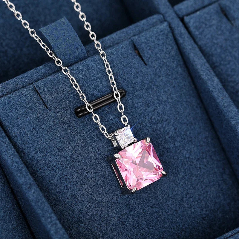 CAOSHI Sweet Romantic Pink Cubic Zirconia Pendant Necklace for Girl Anniversary Gift Delicate Wedding Jewelry Neck Accessories - AMULET RING STORE