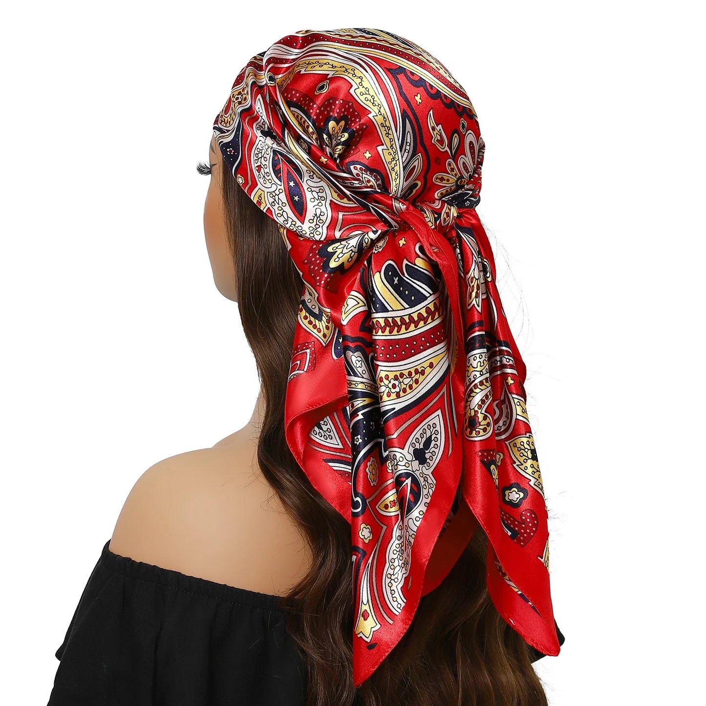 Head Scarf Women Luxury Brand Square 90*90cm Silk Foulard Satin Bandana Cheveux Soft Neckerchief Hijab Hair Scarves For Ladies - AMULET RING STORE