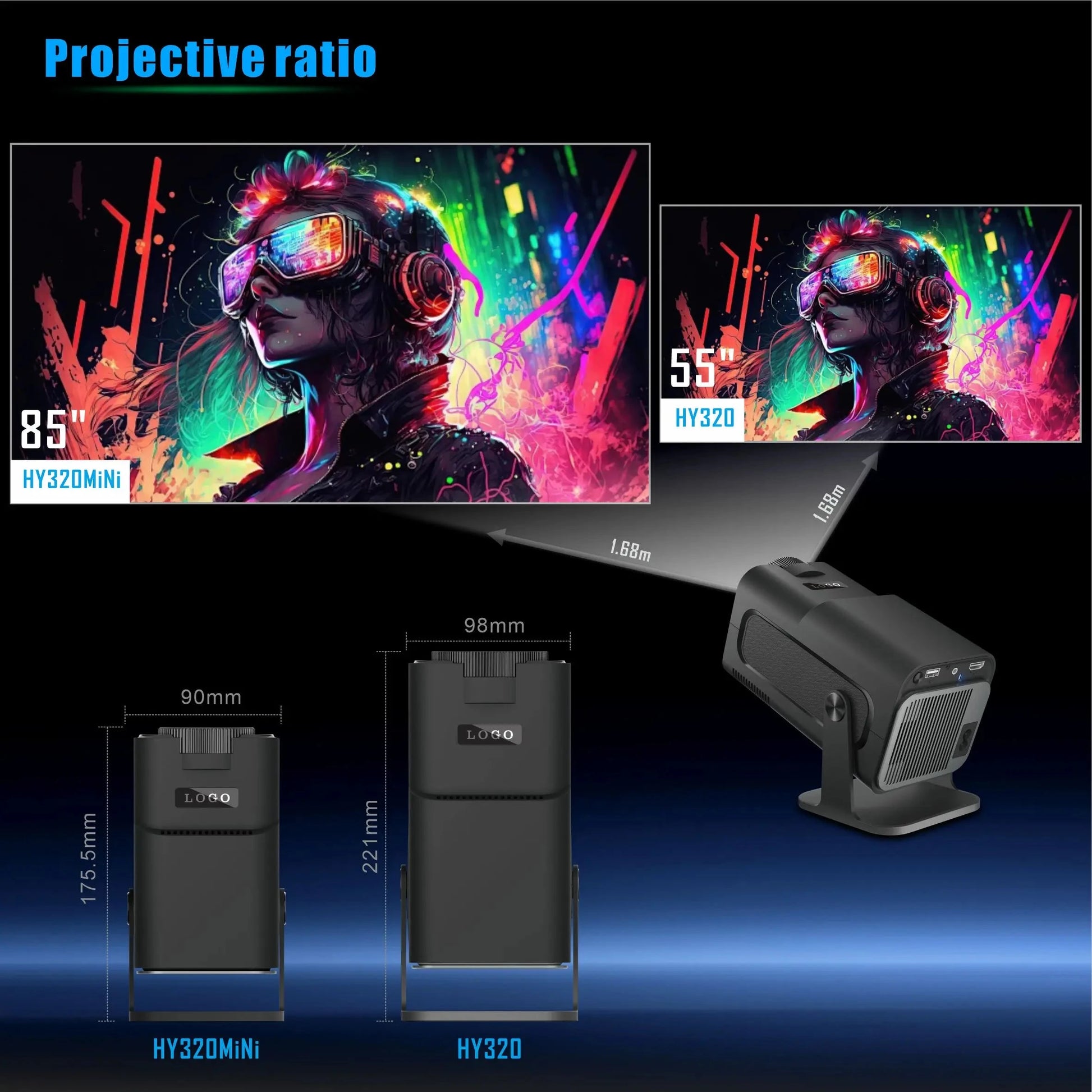 FGHGF HY320 Mini Upgrade Native 720P Android 11 Projector 300ANSI Wifi6 BT5.0 4K Cinema Outdoor Portable 180 ° Rotable Projector