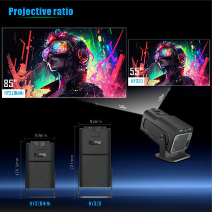 FGHGF HY320 Mini Upgrade Native 720P Android 11 Projector 300ANSI Wifi6 BT5.0 4K Cinema Outdoor Portable 180 ° Rotable Projector