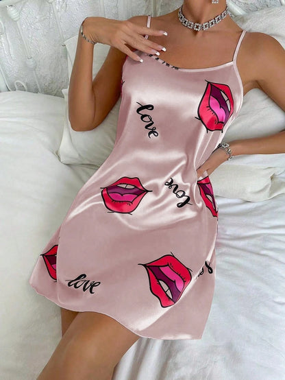 Women's Sleepdress Satin Floral Print Nightdress Comfortable Spaghetti Strap Sleepwear Dress Luxurious Satin Slip Nightdress - AMULET RING STORE