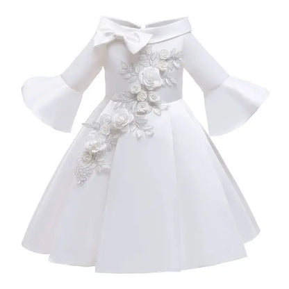 2-10 Yrs Girls Summer Dresses Flower Elegant Kids Princess Party White Dress for Wedding and Birthday Baby Communion Costume