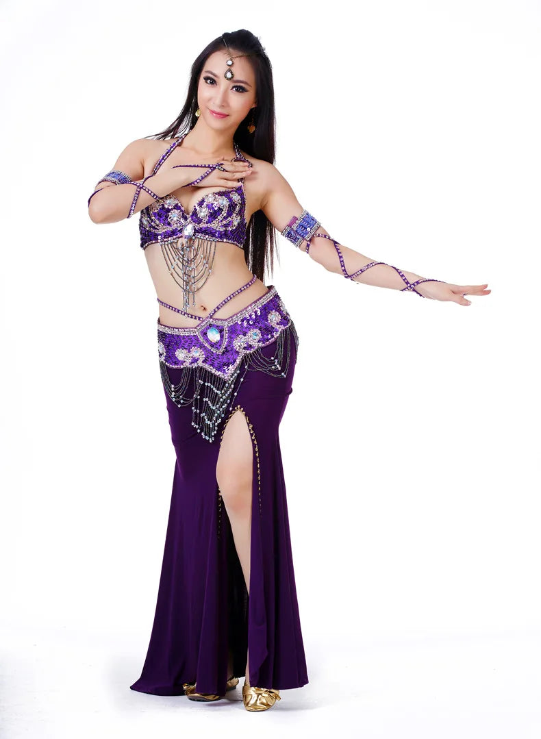 Hot Selling Ladies Beaded Sequins Belly Dance Accessories Belts + Bra Samba Costume Club Bra
