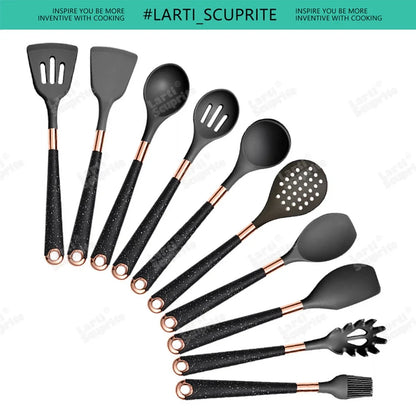 Good Quality Silicone Kitchen Utensils Set Rose Gold Plated Handle Cooking Tool Non-stick Heat Resistant Kitchenware Accessories