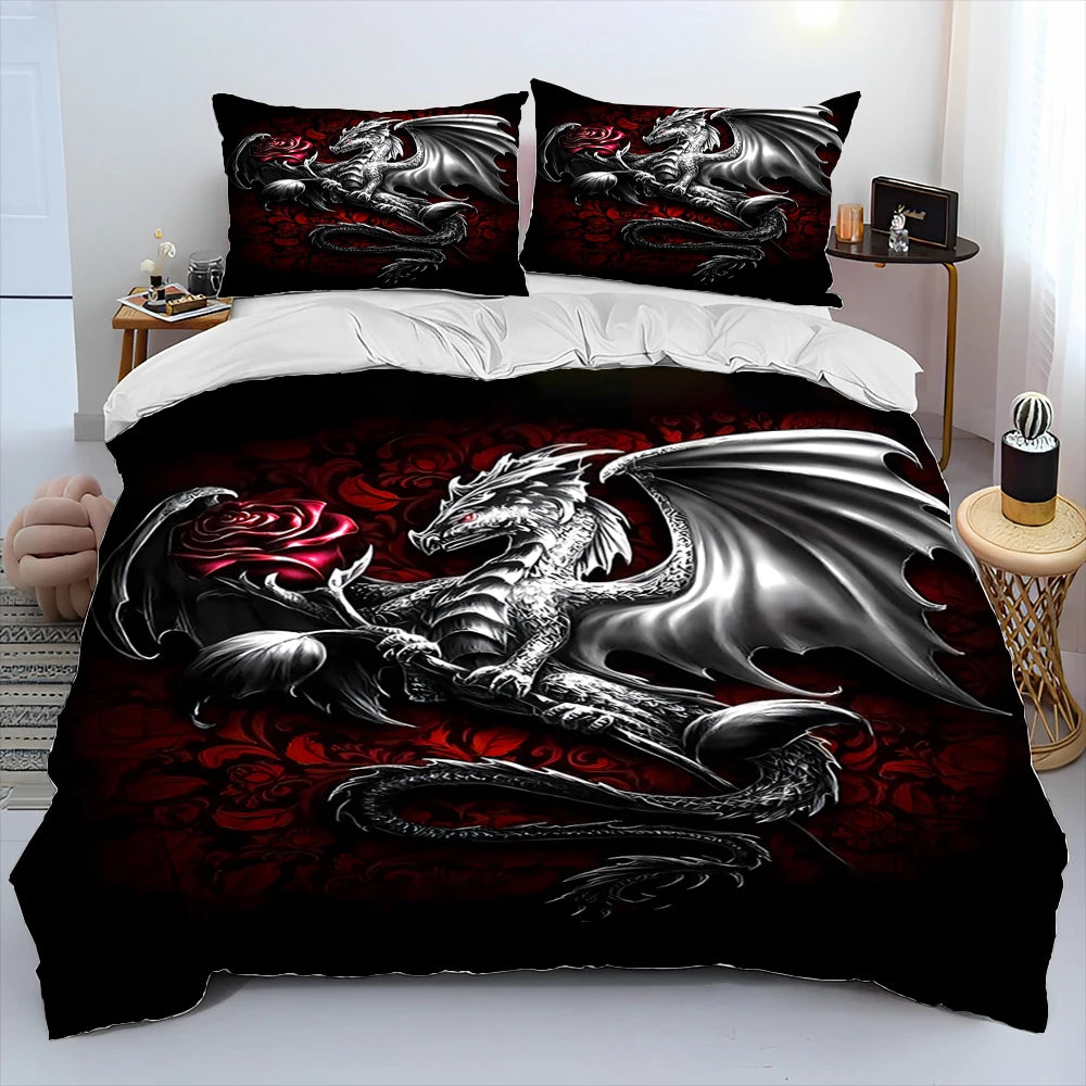 Dragon Cartoon Comforter Bedding Set,Duvet Cover Bed Set Quilt Cover Pillowcase,King Queen Size Bedding Set for Adult Child Gift