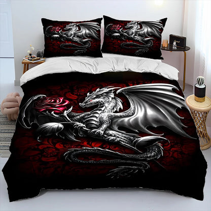 Dragon Cartoon Comforter Bedding Set,Duvet Cover Bed Set Quilt Cover Pillowcase,King Queen Size Bedding Set for Adult Child Gift