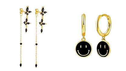 925 Sterling Silver Needle Fashion Round Pendant Small Earrings Luxury Gold Hoop Earrings for Women Premium Black Jewelry Gifts - AMULET RING STORE