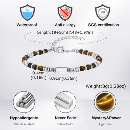 Trendy Unique Natural Stone Beaded Bracelet, Stainless Steel Chain Wristband Bracelet, Classic Tiger Eye Stone Jewelry for Men