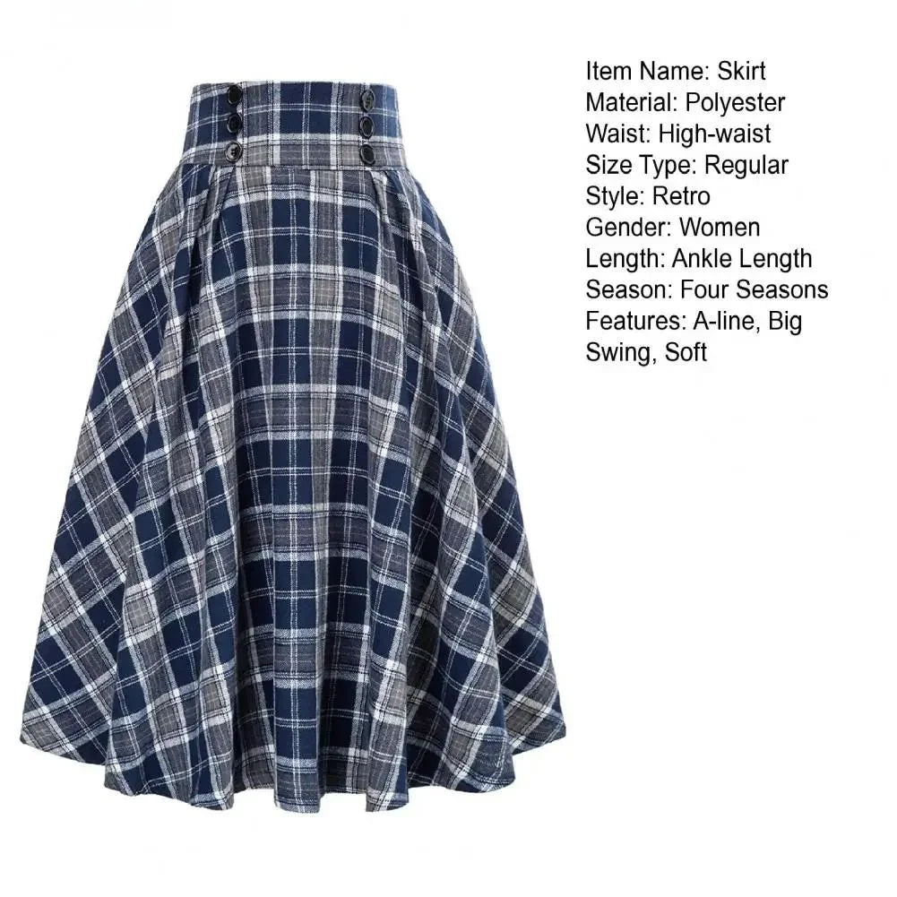 High Waist Plaid Swing Skirt Faionable Large Flounce Midi Skirt Women's Premium Clothing A-Line Silhouette Umbrella Skirt