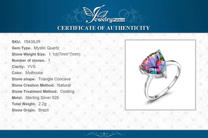 JewelryPalace 4.3ct Natural Rainbow Mystic Quartz 925 Sterling Silver Wedding Engagement Solitaire Ring for Women New Arrival