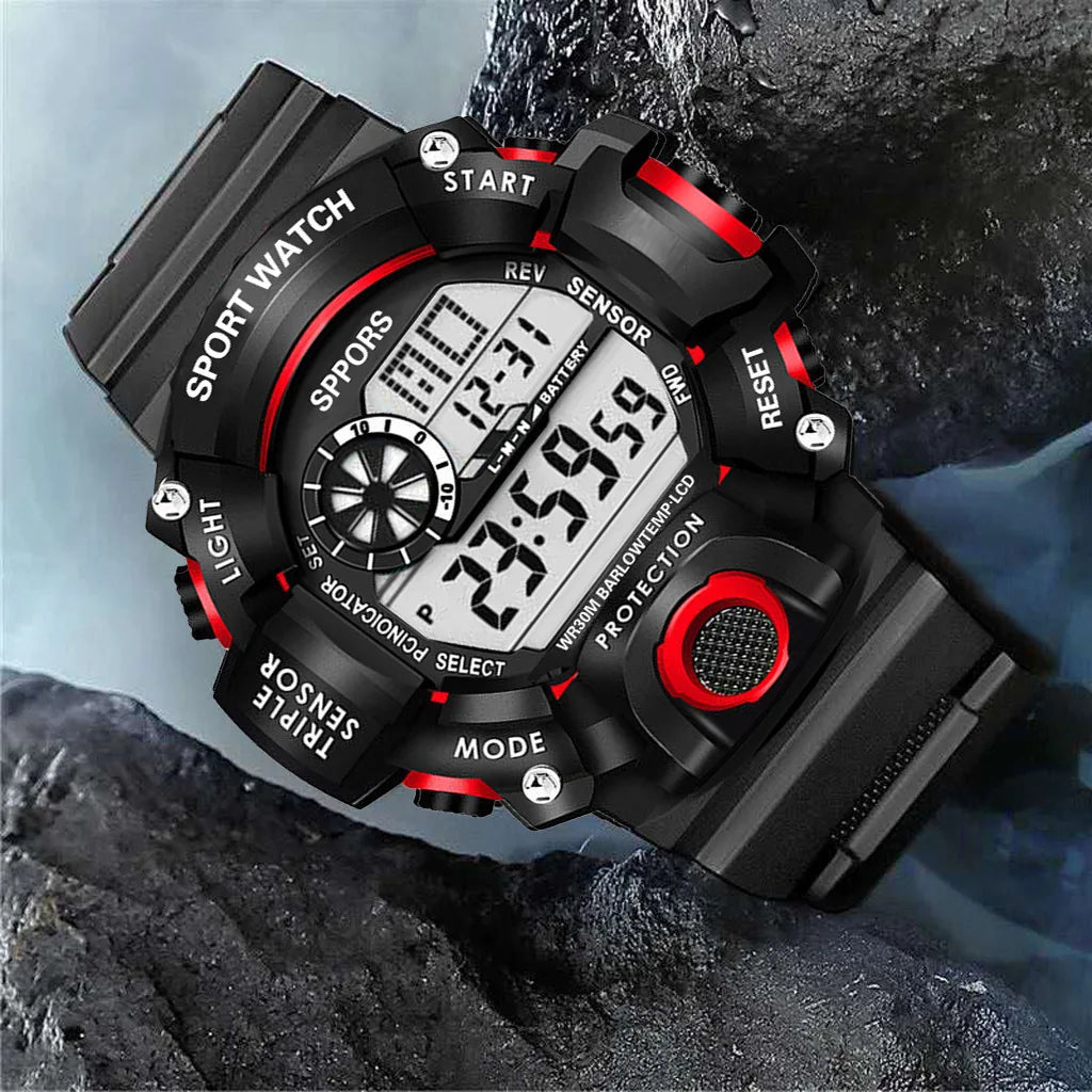 Fashion Men's Watch Sports Electronic Wristwatch Large dial Multifunctional Waterproof Luminous Alarm Kids Male's Military Watch - AMULET RING STORE