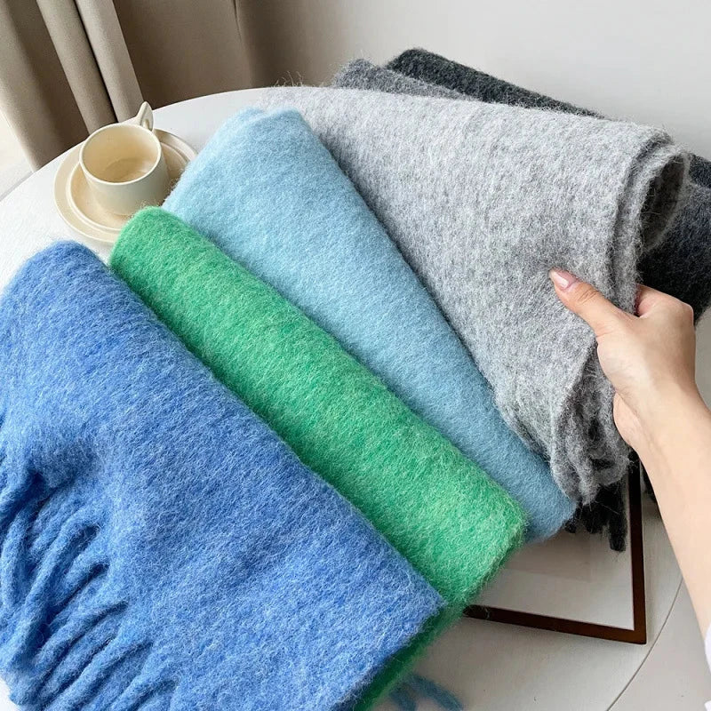 Korean Version Stylish Solid Scarf Women Men Autumn Winter Wool Blend Soft Pulled Mufller Female Male Versatile Pink Shawl Girl