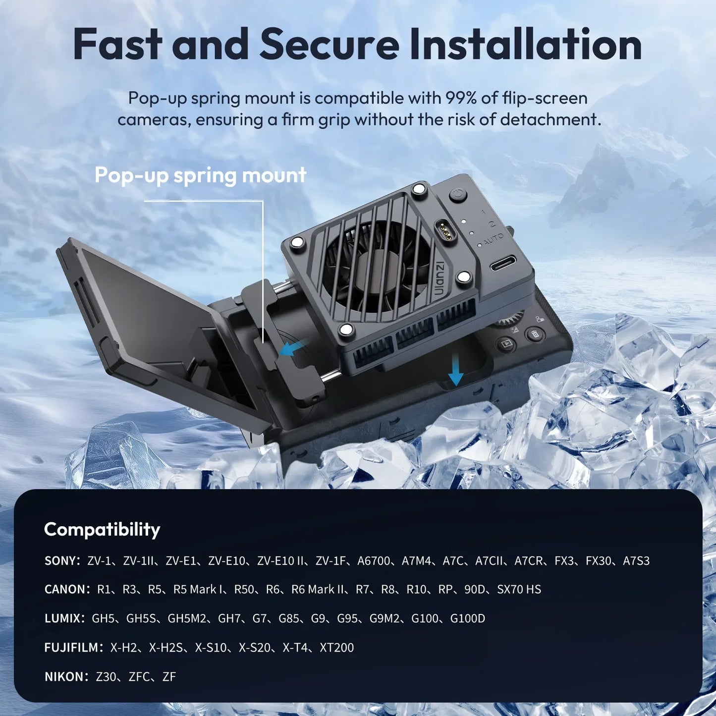 Ulanzi CU01 Thermostatic Semiconductor Camera Cooler Camera Cooling Fan Radiator 4K Recording Kit Heat Sink for Sony Canon Nikon