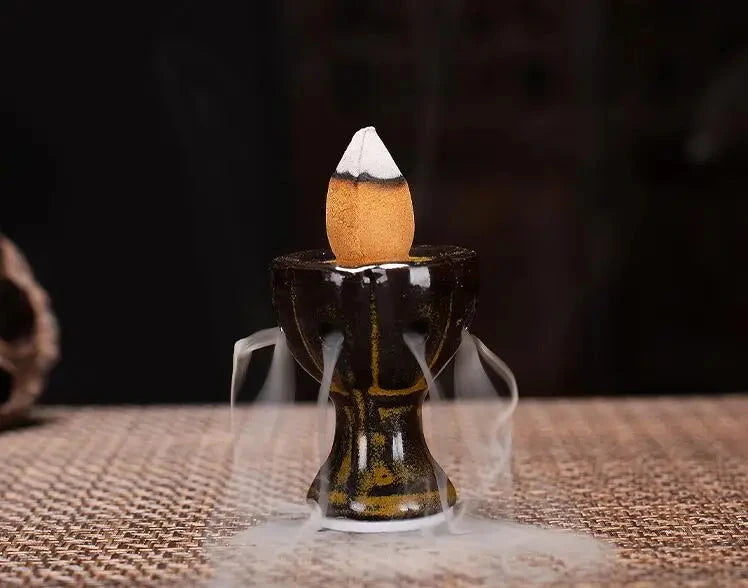 With 30 Incense Waterfall Incense Burner Ceramics Backflow Buddha Censer Backflow Incense Holder Home Office Yoga Teahouse Decor - AMULET RING STORE