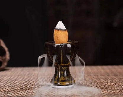 With 30 Incense Waterfall Incense Burner Ceramics Backflow Buddha Censer Backflow Incense Holder Home Office Yoga Teahouse Decor - AMULET RING STORE