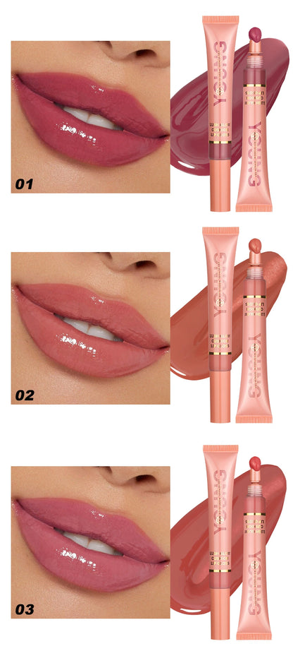 YOUNG VISION 6 color Liquid Water Brightening Lip Color Plush Brush Head Squeezing Lip Color Moisturizing Lip Glaze - AMULET RING STORE