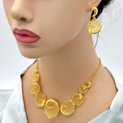 ANIID Africa Luxury Charm Necklace Sets With Tassel for Lady Indian Bridal Nigeria 24k Gold Plated Jewelry Set Party Gifts