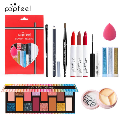 POPFEEL All-in-One Makeup Kit Gift Set with Eyeshadow Palette Foundation Lip Gloss Blush Brushes Eyeliner and More Beauty Gifts - AMULET RING STORE