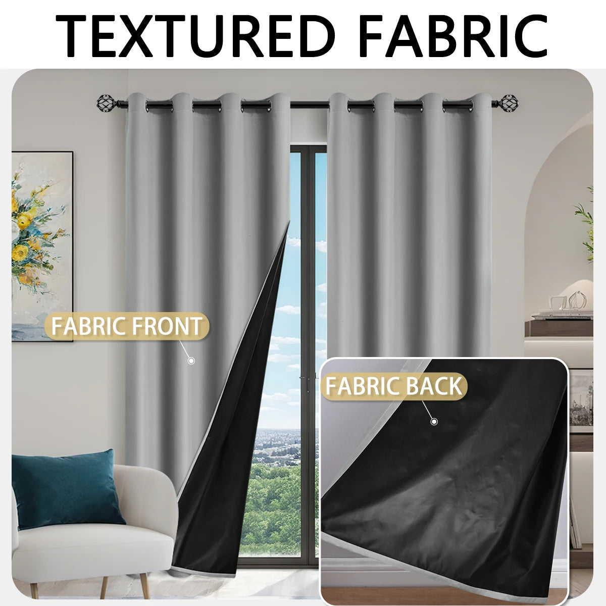 2pcs Modern 100% Blackout Curtain with Coated Lining, Solid Window Curains for Bedroom, Living Room, Dining Room, Home Decor - AMULET RING STORE