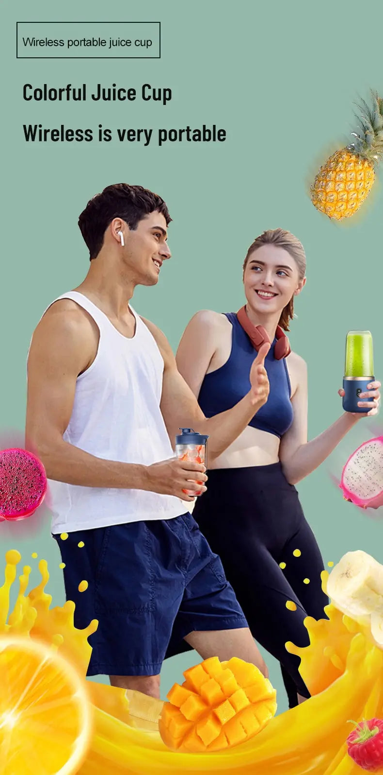 Portable Blender Bottle Electric 6 Blades Multifunction Juice Blender Fresh Juice Smoothie Blender Ice CrushCup Food Processor - AMULET RING STORE