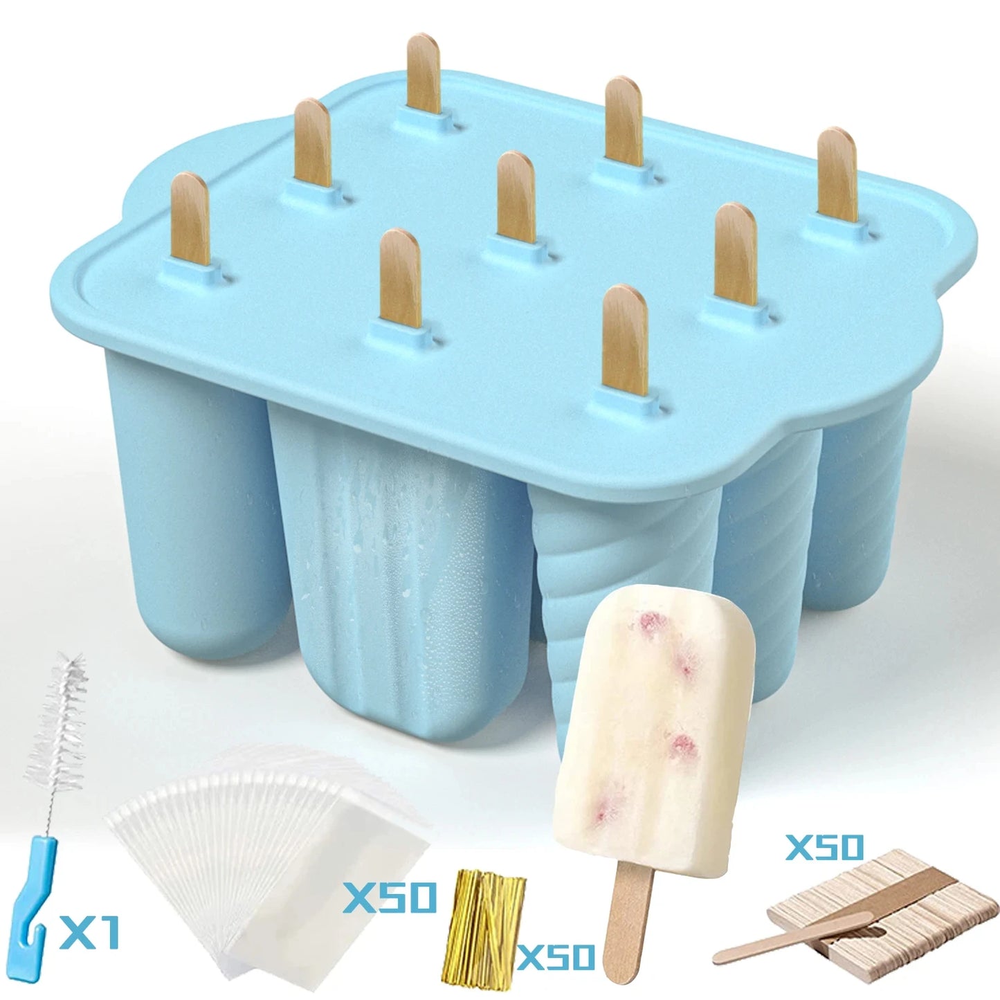 Summer DIY Ice Cream Tools With Wooden Sticks Silicone Popsicle Molds Set Kitchen Accessories Quench Thirst Snacks for Children - AMULET RING STORE