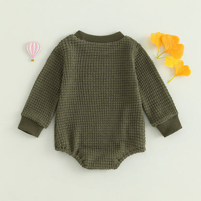 2023-06-23 Lioraitiin 0-18M Baby Boys Autumn Winter Bodysuit Casual Jumpsuit Infant Solid Long Sleeve Crew Neck Jumpsuit - AMULET RING STORE
