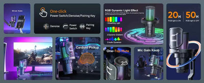 COMICA Uni D Uni A Wired USB Gaming Microphone for PC Laptop Phone Noise Cancellation Condenser Mic With RGB Lighting