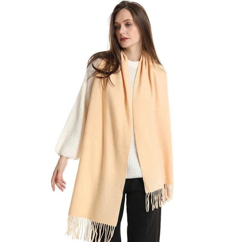62Color Solid Women Winter Scarf Warm Thicken Cashmere Shawl Outdoor Fashion Luxury Tassels Pashmina Lady Wrap Windproof Scarves