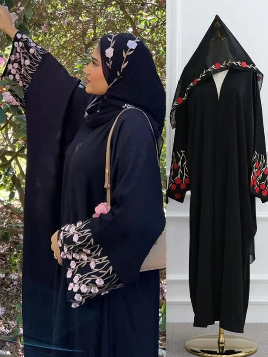 Muslim Women Dubai Abaya luxury embroidery Floral Long Dress Kaftan Flower Ramadan Robe Femme Islam African Dresses Kebaya - AMULET RING STORE