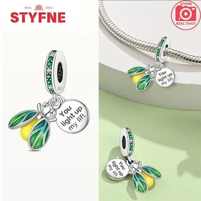 S925 Silver Glow-in-the-dark Firefly Charm Pendant Fit Original Charms Bracelet Gift Beads for Women Diy Fine Jewelry Gifts - AMULET RING STORE