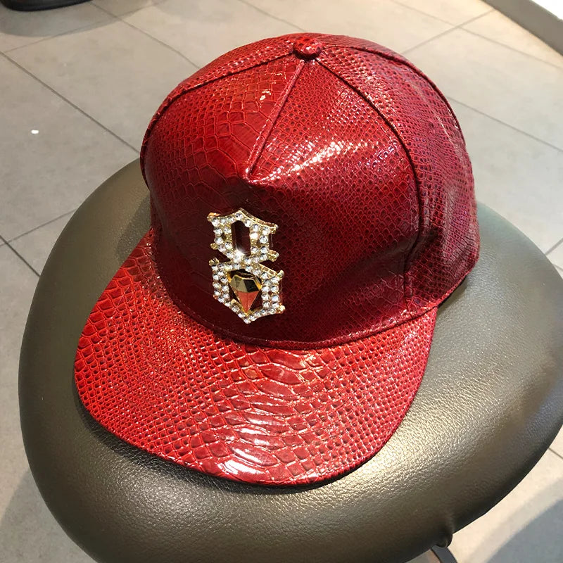 Leather Hip Hop Hat Street Personality Fashion Play Cool Baseball Cap Stage Show Hip Hop Dance Unisex Flat Brim Hats - AMULET RING STORE